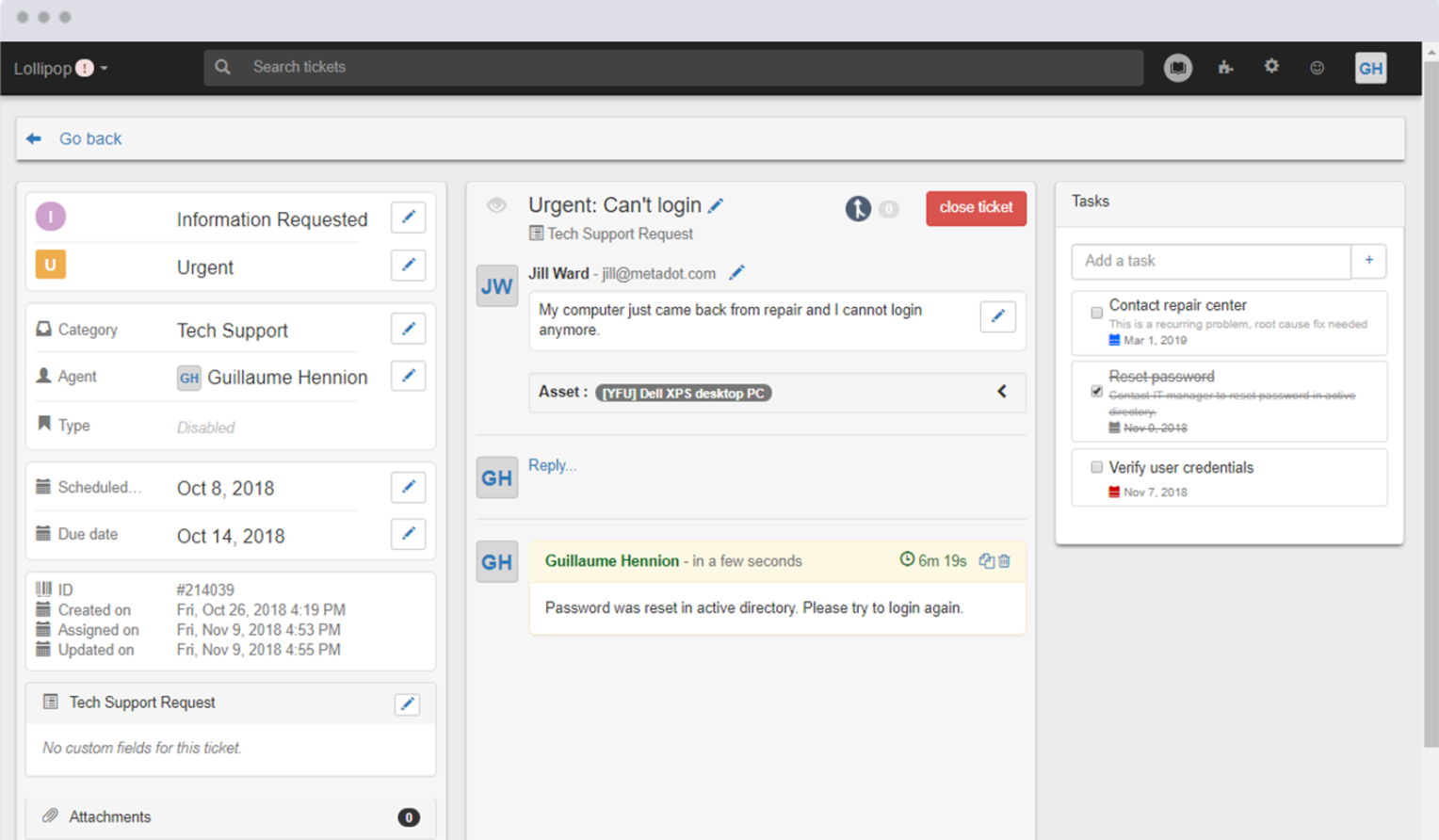 Mojo IT帮助台Ticket任务
