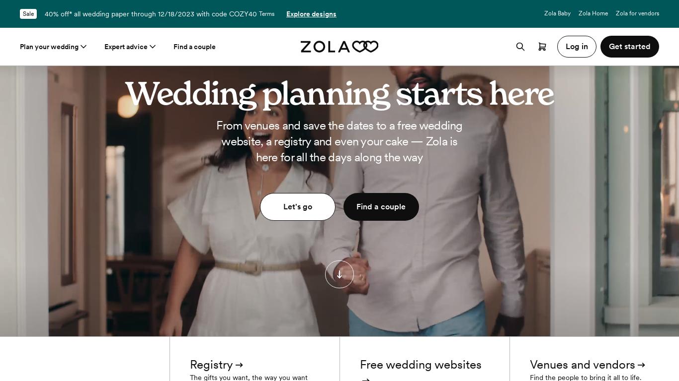 Your one-stop destination for all things wedding. Free wedding website, registry, and tools. Find the perfect venue. Shop invites. Your wedding starts here!