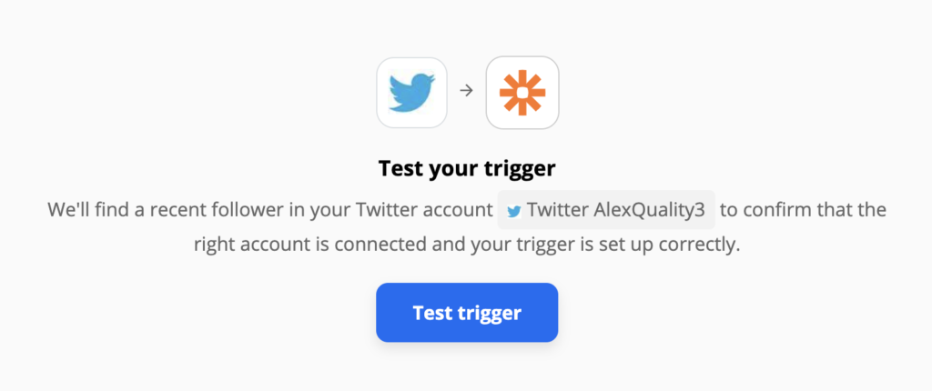 Zapier的集成设置中的Twitter触发条件测试