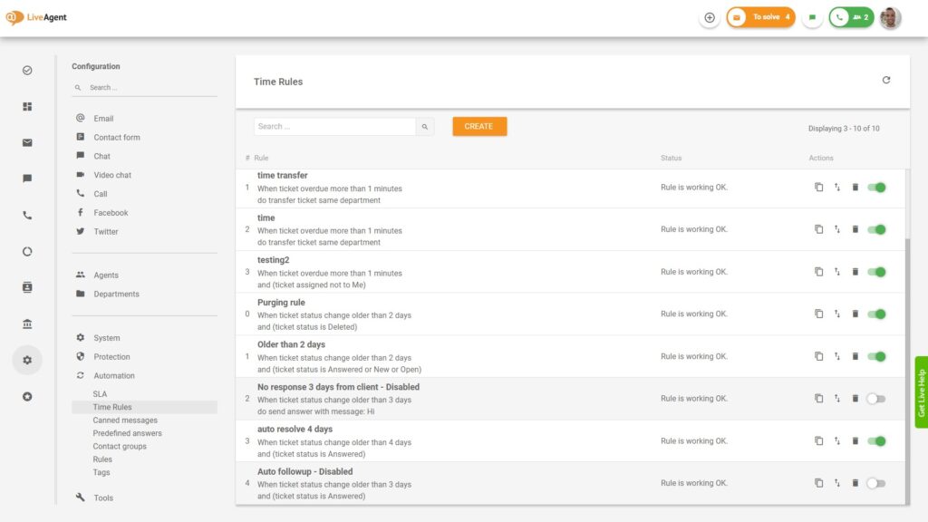 LiveAgent Time Rules Overview