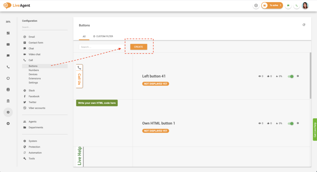 在 LiveAgent 创建呼叫按钮
