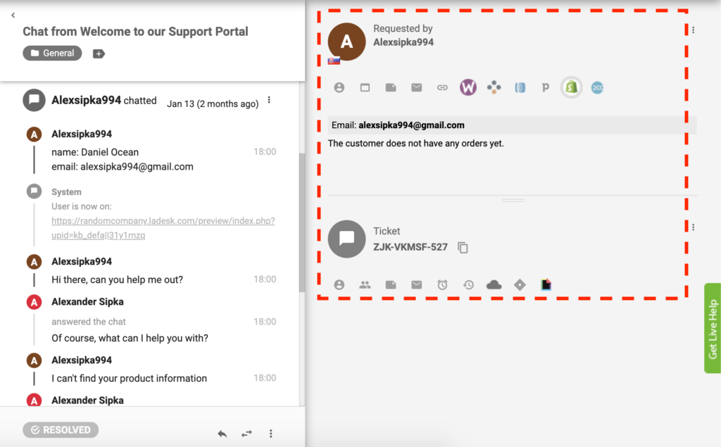 LiveAgent 中的活动 Shopify 插件