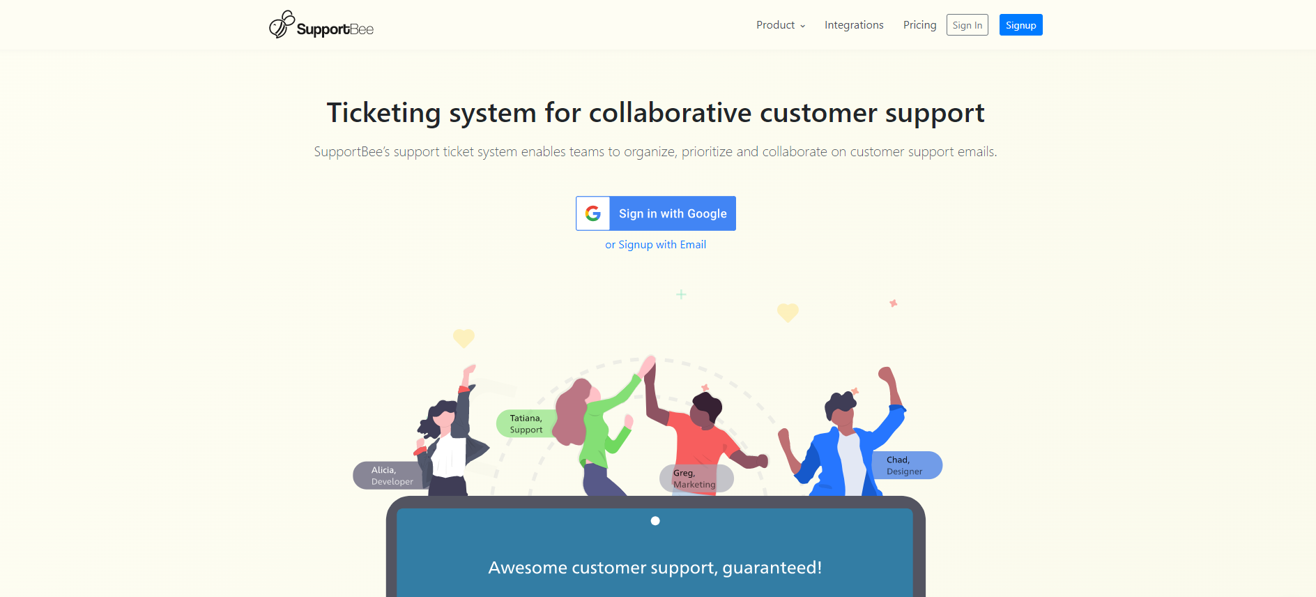 Supportbee IT ticketing system homepage