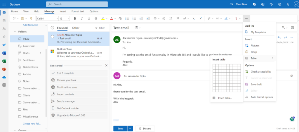 Microsoft365 - 电子邮件格式化的可能性