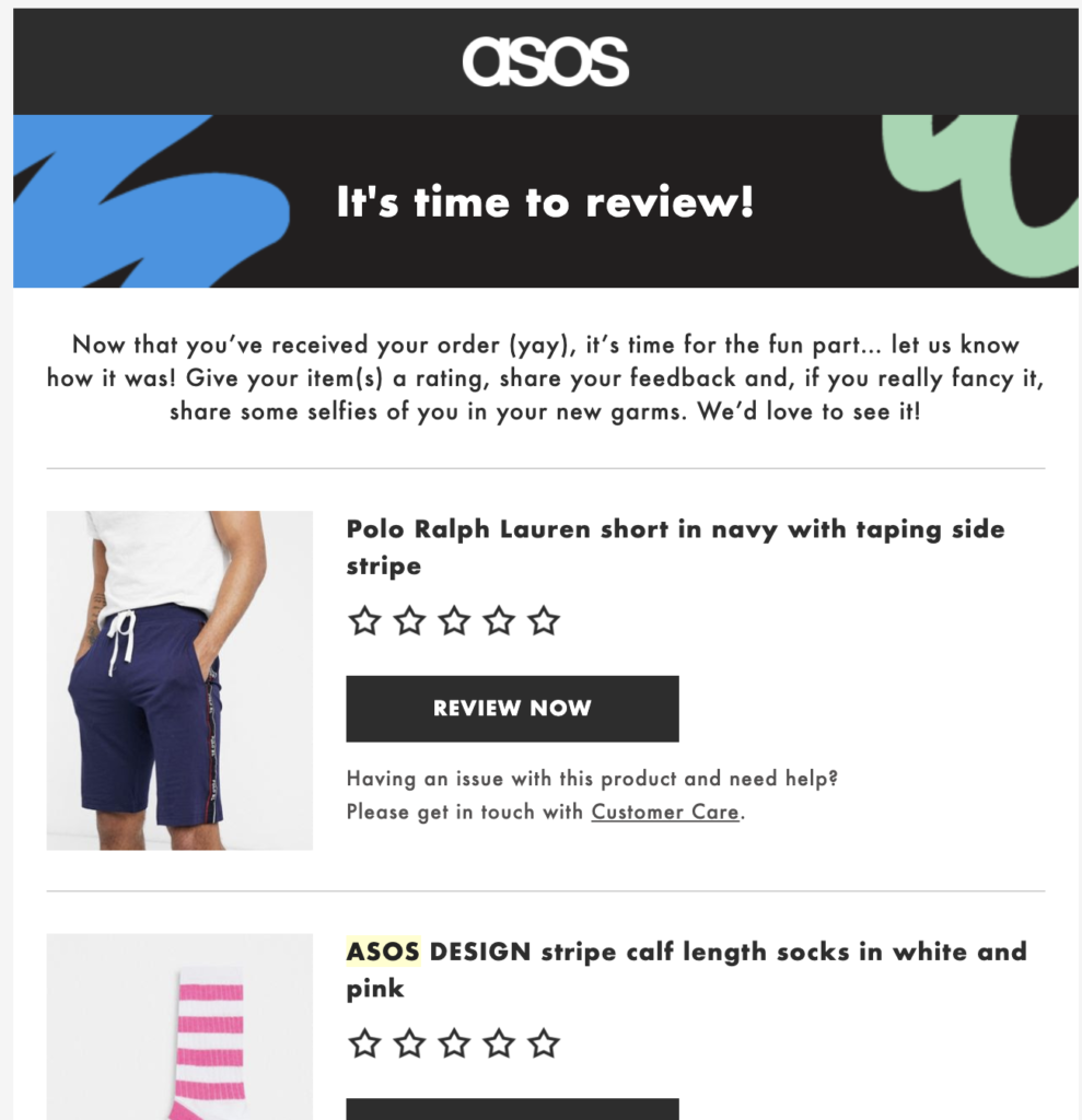 Asos 销售后电子邮件模板