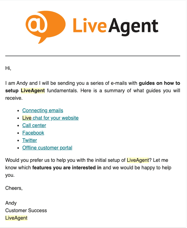 LiveAgent 的新客户培训电子邮件
