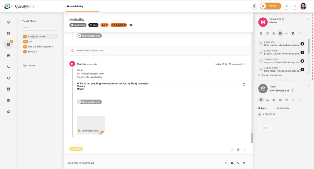 线程中的通信历史 - LiveAgent