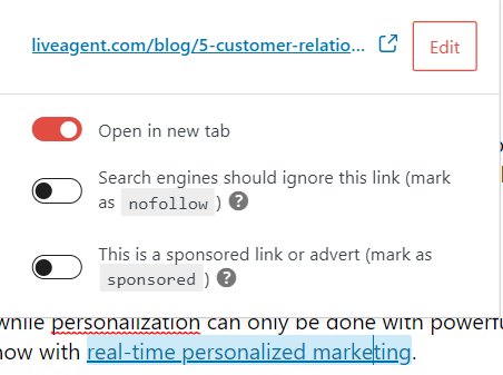 Liveagent internal link example