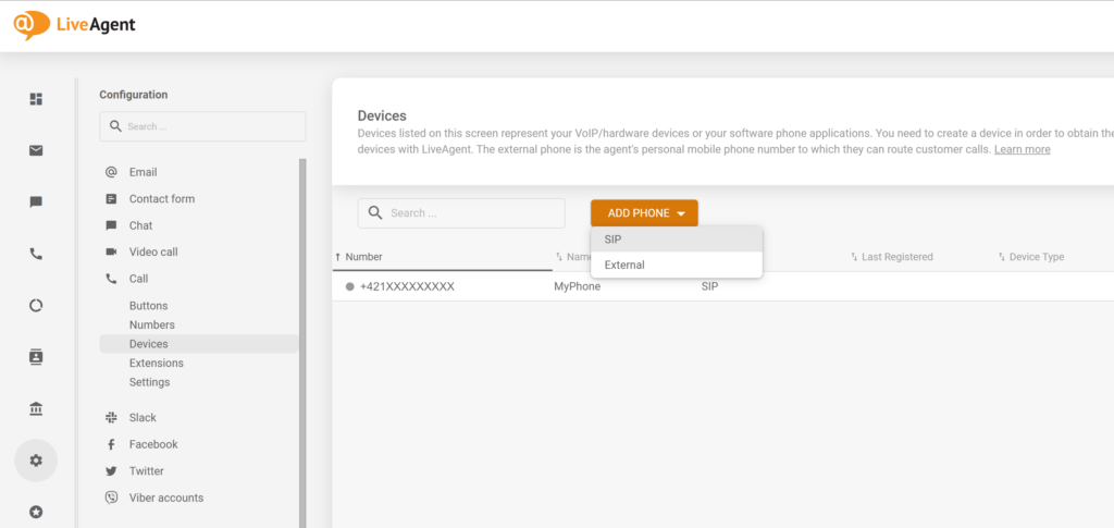 如何在LiveAgent配置中添加一个新的SIP电话