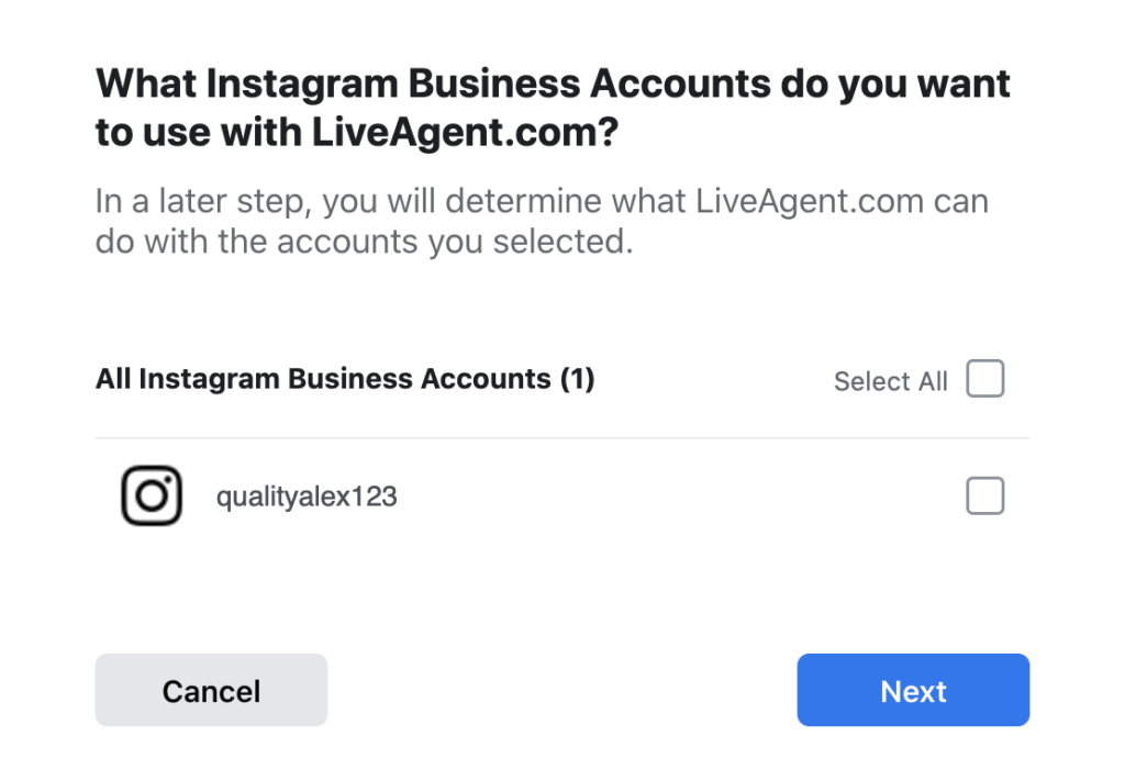 选择您想要包含在集成中的Instagram账户
