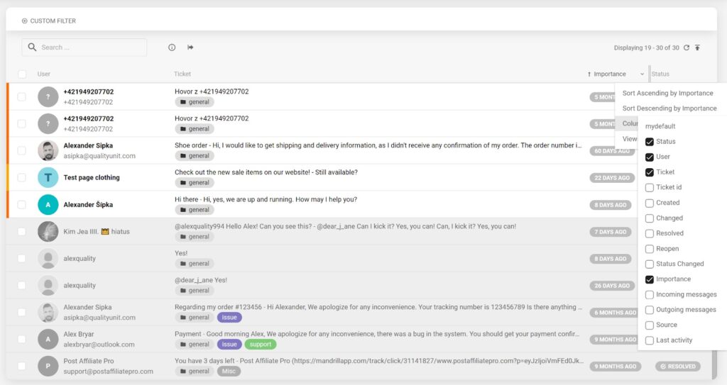 LiveAgent - Ticket状态过滤设置