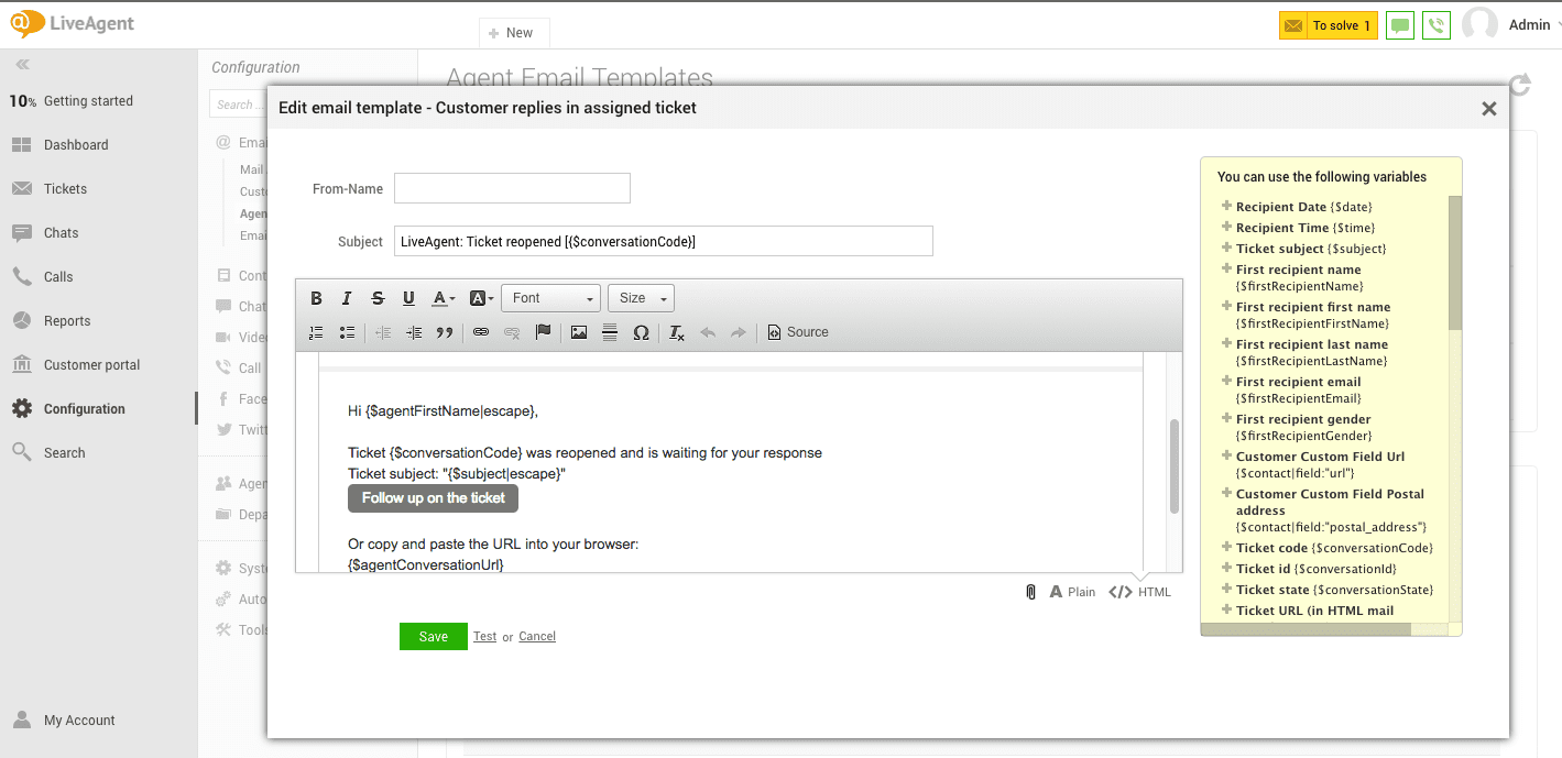 Live Agent 的电子邮件模板概述