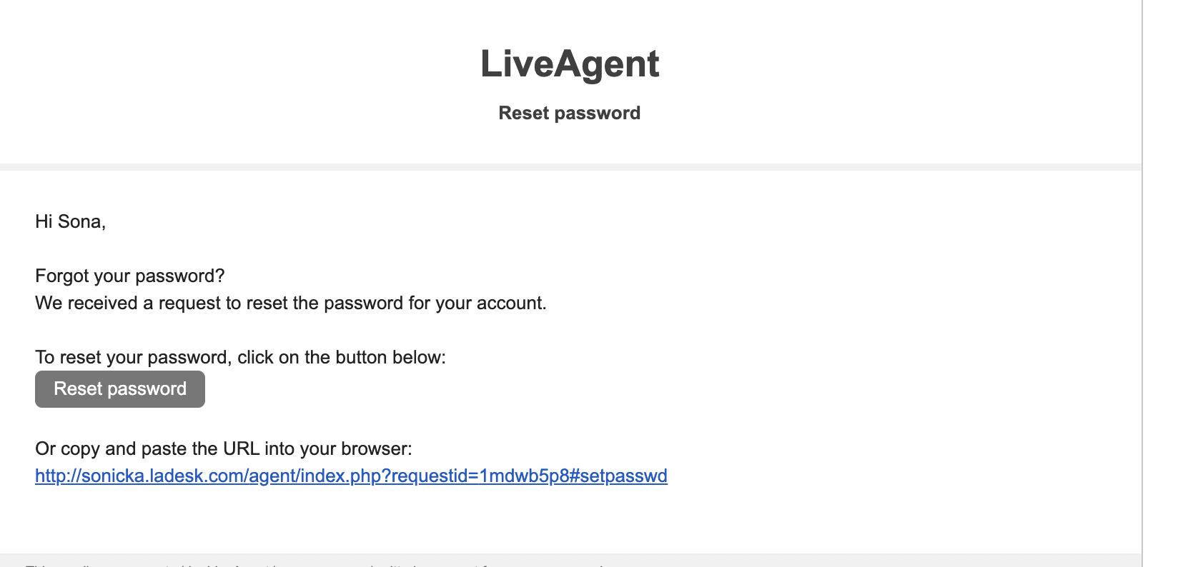 LiveAgent密码重置邮件