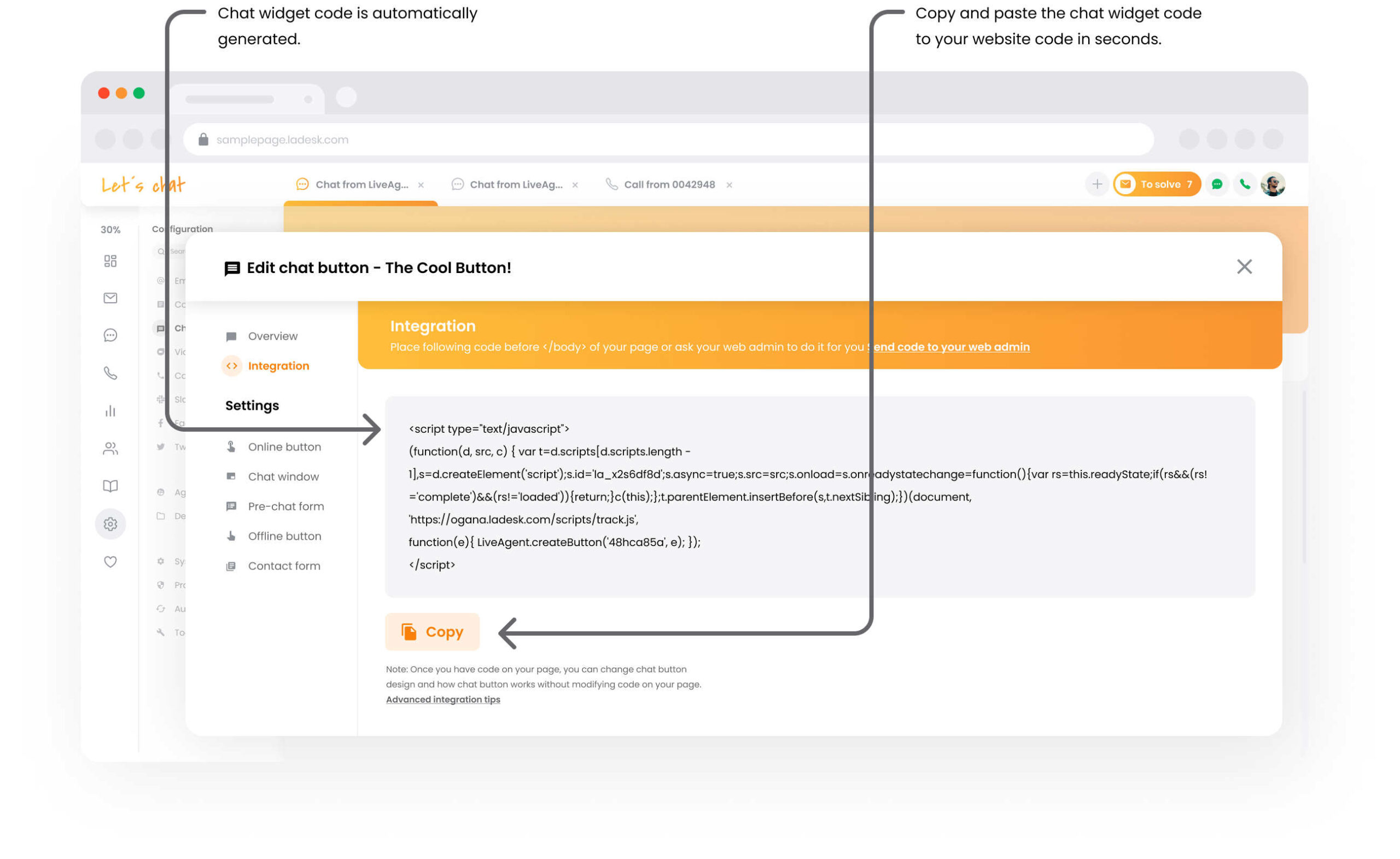 LiveAgent website chat software integration