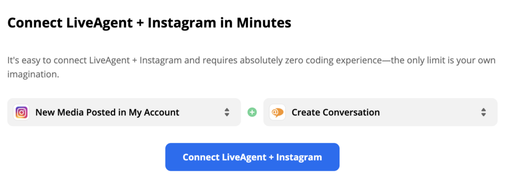 选择Instagram触发条件和LiveAgent指令