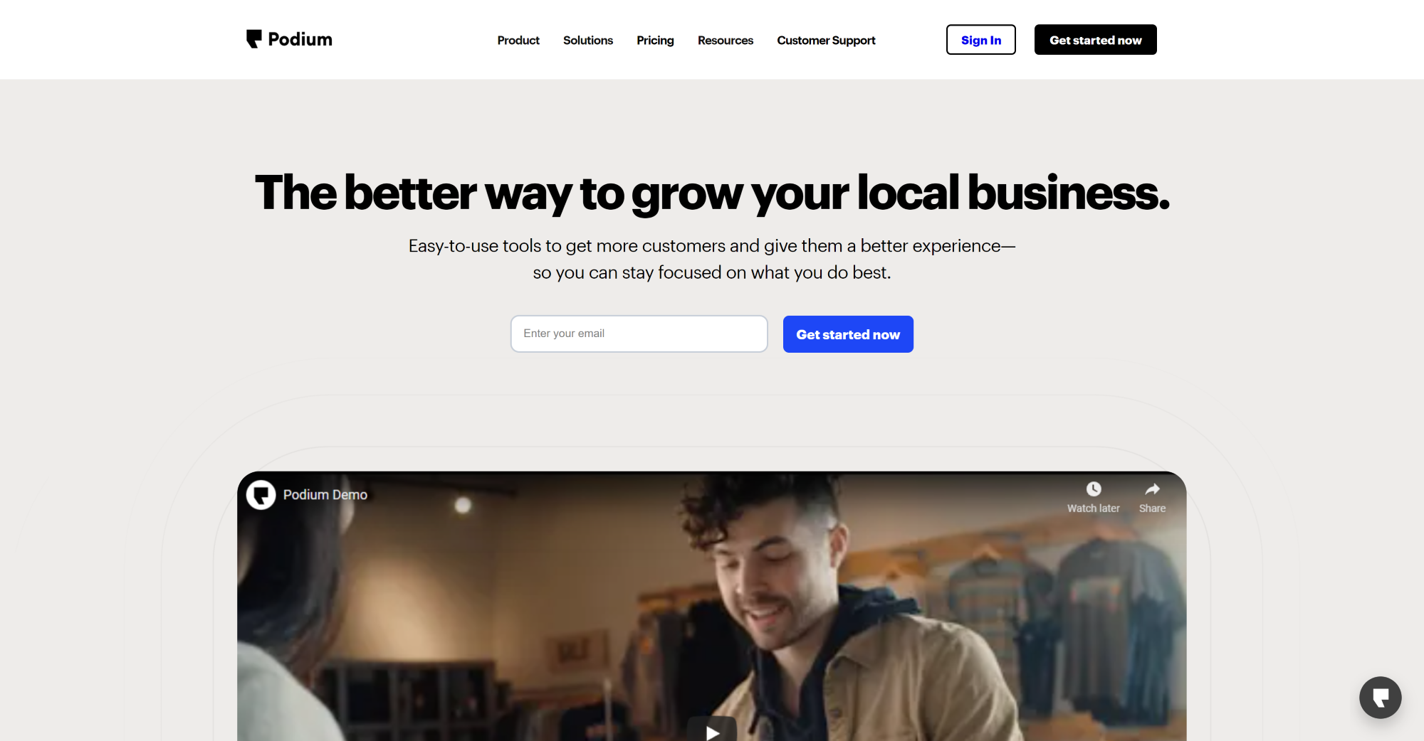 Podium Live Chat software homepage