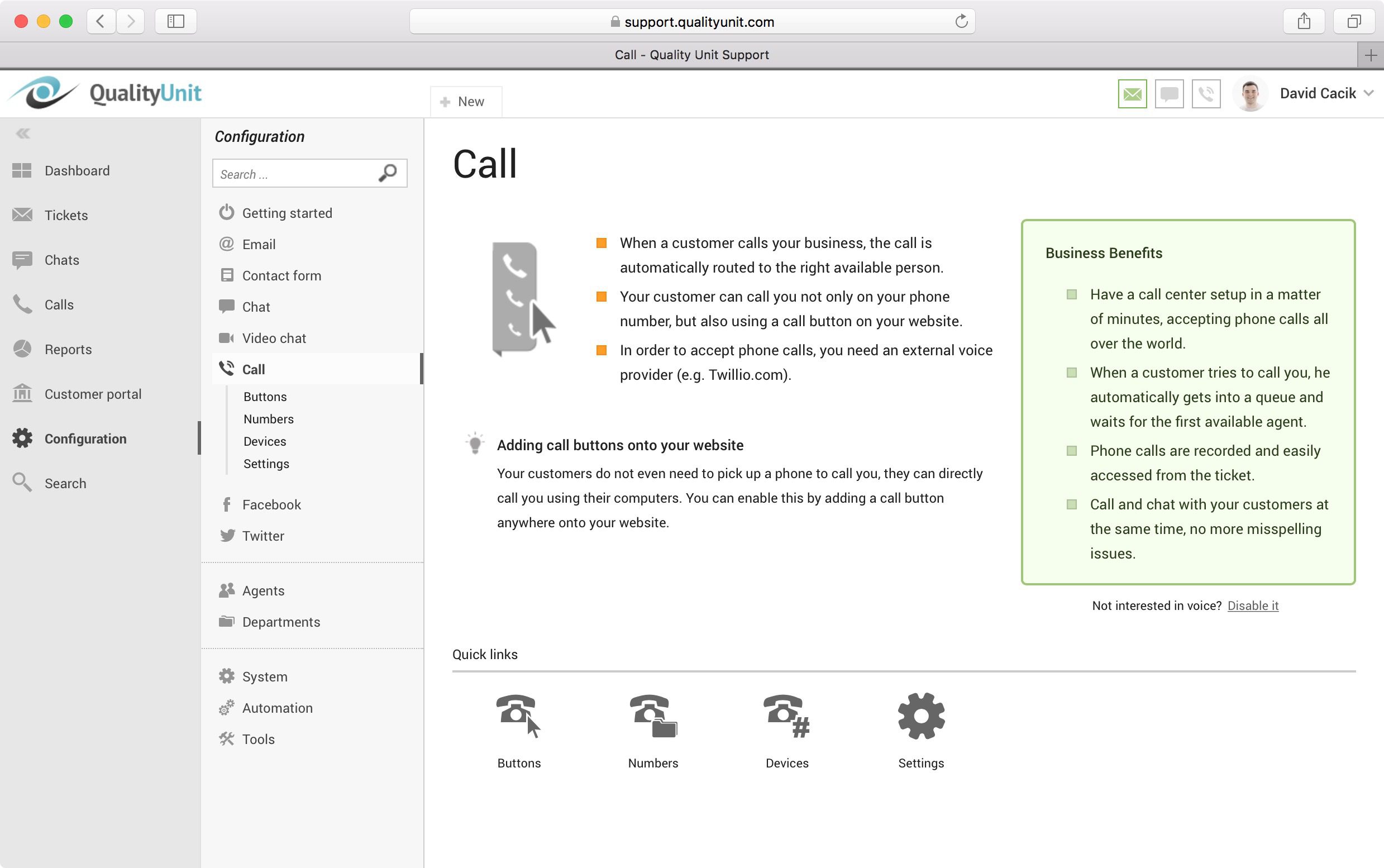LiveAgent 的语音通话。