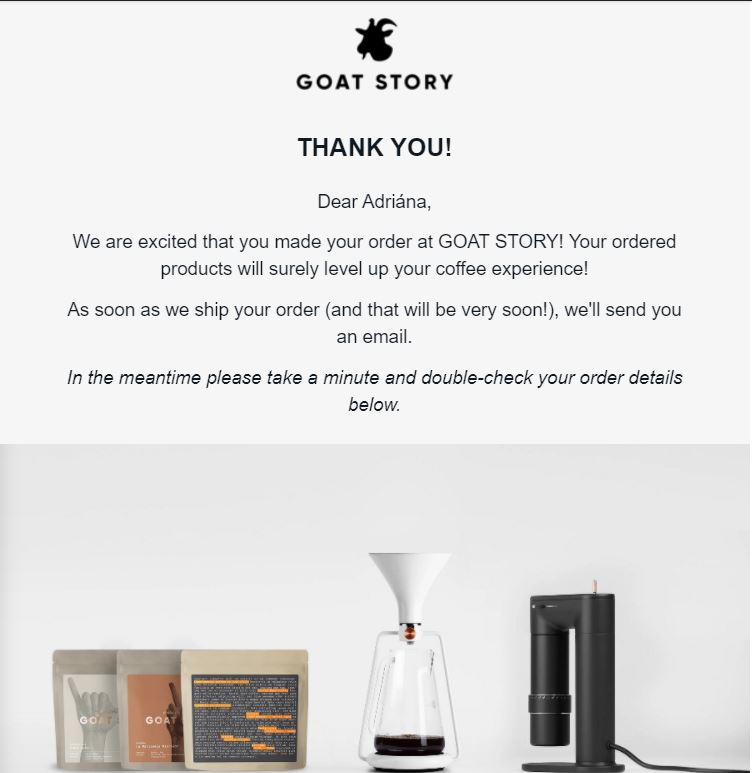 来自Goat Story的感谢邮件