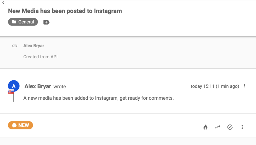 在LiveAgent的Ticketing系统中关于新帖子的Instagram消息