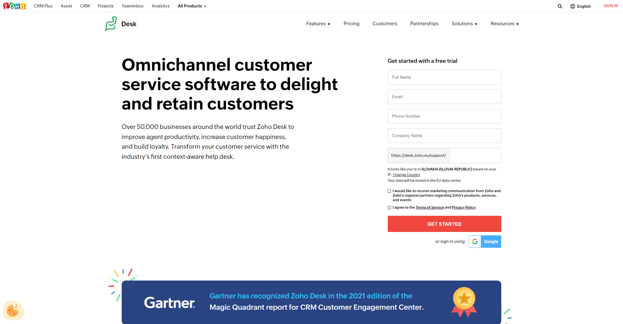 Zoho Desk Ticketing system homepage