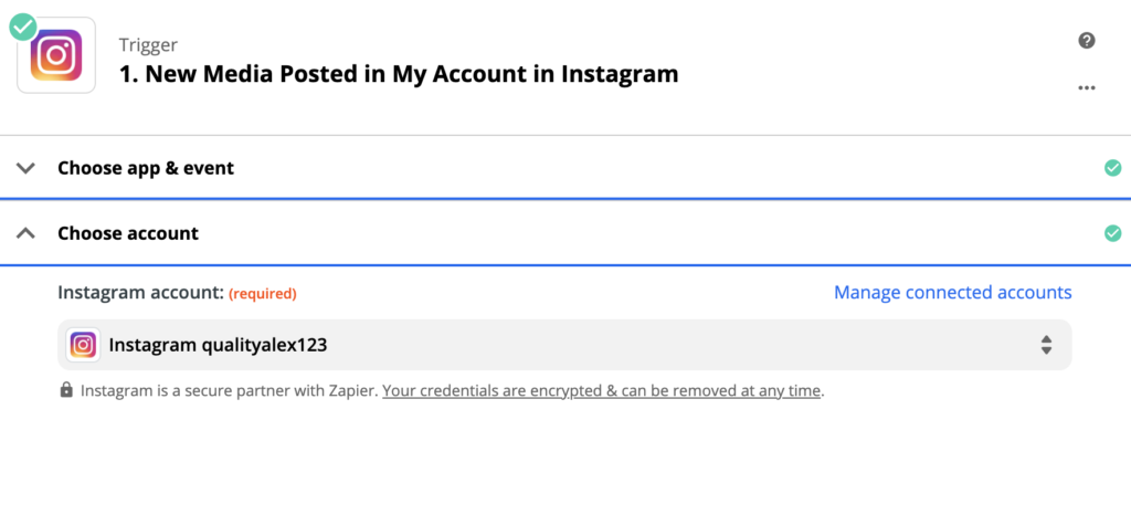 在集成过程中设置Instagram触发条件