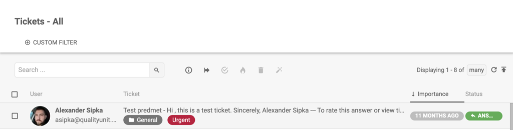 标签为紧急的Ticket视图
